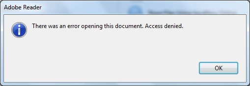 adobe reader error opening document access denied
